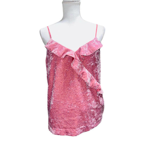 J. Crew Tops - J. Crew Womens Velvet Ruffle Tank Top  Red Sleeveless V Neck Size Small New